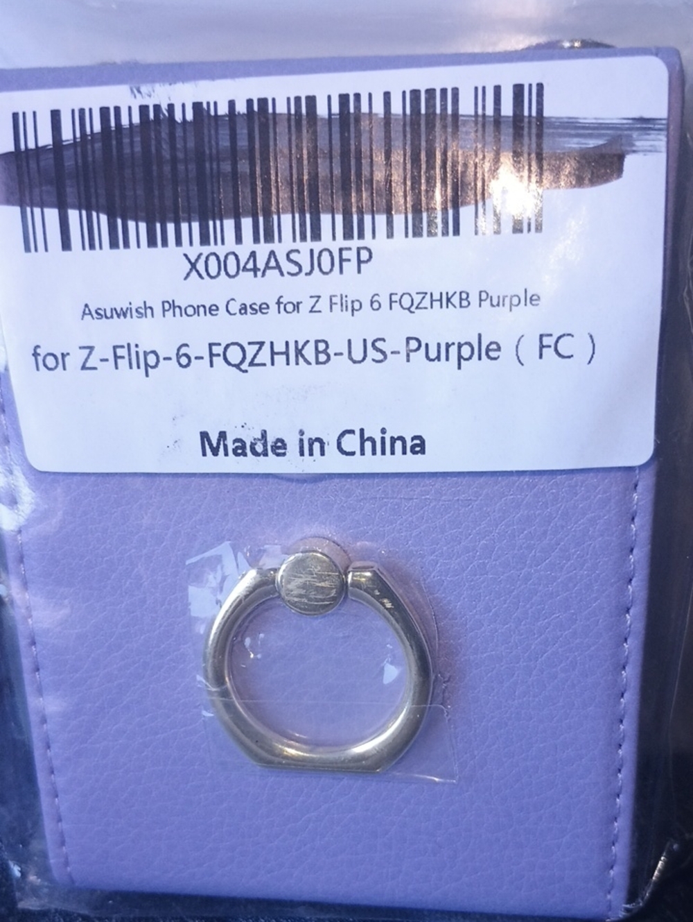 4 Samsung Galaxy Z Flip 6  Purple Phone Case with Gold Ring and Cross Body Strap